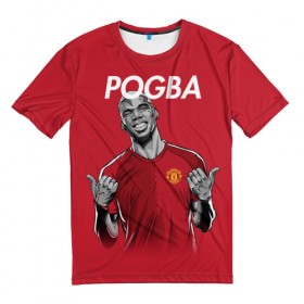 Мужская футболка 3D с принтом Pogba Manchester United в Белгороде, 100% полиэфир | прямой крой, круглый вырез горловины, длина до линии бедер | Тематика изображения на принте: mu | paul | pogba | манчестер юнайтед | мю | погба | форма