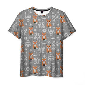 Мужская футболка 3D с принтом Лисицы в Белгороде, 100% полиэфир | прямой крой, круглый вырез горловины, длина до линии бедер | зима | лиса | новый год | подарок | рождество