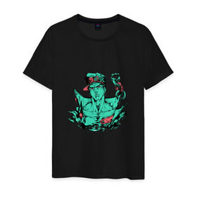 Мужская футболка хлопок с принтом Дзётаро Кудзё в Белгороде, 100% хлопок | прямой крой, круглый вырез горловины, длина до линии бедер, слегка спущенное плечо. | anime | jojo | jojo’s bizarre adventure | аниме | дзётаро кудзё