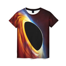 Женская футболка 3D с принтом Black planet в Белгороде, 100% полиэфир ( синтетическое хлопкоподобное полотно) | прямой крой, круглый вырез горловины, длина до линии бедер | black hole | planet | space | астрономия | вселенная | звёзды | космос | млечный путь | планета | чёрная дыра