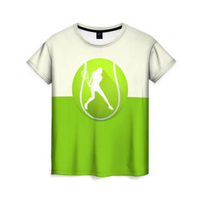 Женская футболка 3D с принтом Теннис в Белгороде, 100% полиэфир ( синтетическое хлопкоподобное полотно) | прямой крой, круглый вырез горловины, длина до линии бедер | Тематика изображения на принте: sport | логотип | мяч | спорт | теннис