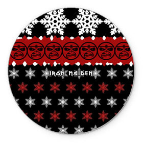 Коврик круглый с принтом Праздничный Iron Maiden в Белгороде, резина и полиэстер | круглая форма, изображение наносится на всю лицевую часть | iron maiden | адриан смит | айрон мейден | г | группа | дэйв мюррей | железная дева | знак | ирон майден | красный | метал | мрачный | музыка | надпись | новогодний | новый год | песни | праздник | рождество