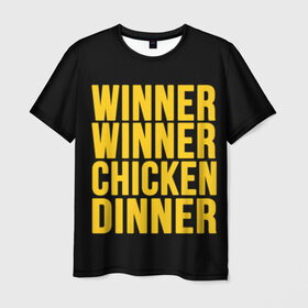 Мужская футболка 3D с принтом Winner winner chicken dinner в Белгороде, 100% полиэфир | прямой крой, круглый вырез горловины, длина до линии бедер | Тематика изображения на принте: battle royale | playerunknown | playerunknowns | playerunknowns battlegrounds | pubg | онлайн игра