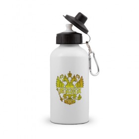 Бутылка спортивная с принтом Маша в золотом гербе РФ в Белгороде, металл | емкость — 500 мл, в комплекте две пластиковые крышки и карабин для крепления | 