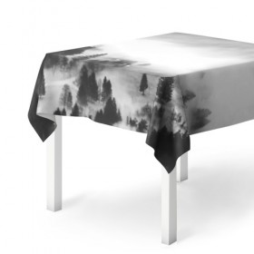 Скатерть 3D с принтом Туманный лес в Белгороде, 100% полиэстер (ткань не мнется и не растягивается) | Размер: 150*150 см | бор | деревья | дым | елки | лес | природа | туман | чб | черно белое