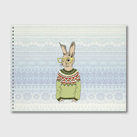 Альбом для рисования с принтом Кролик хипстер в Белгороде, 100% бумага
 | матовая бумага, плотность 200 мг. | зима | кролик | новый год | подарок | рождество
