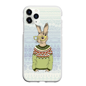Чехол для iPhone 11 Pro матовый с принтом Кролик хипстер в Белгороде, Силикон |  | Тематика изображения на принте: зима | кролик | новый год | подарок | рождество