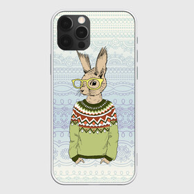 Чехол для iPhone 12 Pro с принтом Кролик хипстер в Белгороде, силикон | область печати: задняя сторона чехла, без боковых панелей | зима | кролик | новый год | подарок | рождество