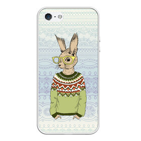 Чехол для iPhone 5/5S матовый с принтом Кролик хипстер в Белгороде, Силикон | Область печати: задняя сторона чехла, без боковых панелей | зима | кролик | новый год | подарок | рождество