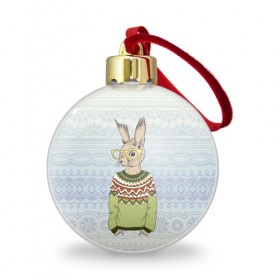 Ёлочный шар с принтом Кролик хипстер в Белгороде, Пластик | Диаметр: 77 мм | Тематика изображения на принте: зима | кролик | новый год | подарок | рождество