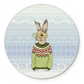 Коврик круглый с принтом Кролик хипстер в Белгороде, резина и полиэстер | круглая форма, изображение наносится на всю лицевую часть | Тематика изображения на принте: зима | кролик | новый год | подарок | рождество
