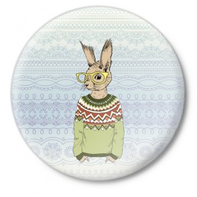 Значок с принтом Кролик хипстер в Белгороде,  металл | круглая форма, металлическая застежка в виде булавки | Тематика изображения на принте: зима | кролик | новый год | подарок | рождество