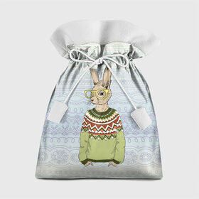 Подарочный 3D мешок с принтом Кролик хипстер в Белгороде, 100% полиэстер | Размер: 29*39 см | Тематика изображения на принте: зима | кролик | новый год | подарок | рождество