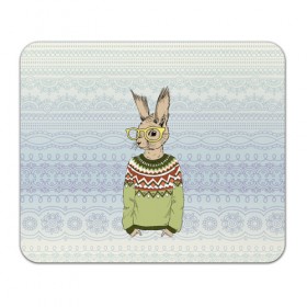 Коврик прямоугольный с принтом Кролик хипстер в Белгороде, натуральный каучук | размер 230 х 185 мм; запечатка лицевой стороны | зима | кролик | новый год | подарок | рождество