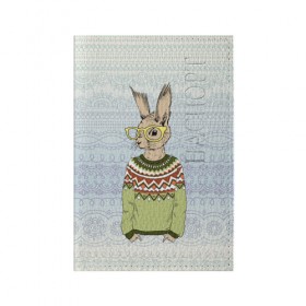 Обложка для паспорта матовая кожа с принтом Кролик хипстер в Белгороде, натуральная матовая кожа | размер 19,3 х 13,7 см; прозрачные пластиковые крепления | зима | кролик | новый год | подарок | рождество