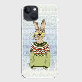 Чехол для iPhone 13 с принтом Кролик хипстер в Белгороде,  |  | зима | кролик | новый год | подарок | рождество