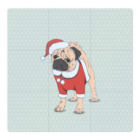 Магнитный плакат 3Х3 с принтом Мопс Санта Клаус в Белгороде, Полимерный материал с магнитным слоем | 9 деталей размером 9*9 см | зима | новый год | подарок | рождество