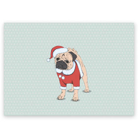 Поздравительная открытка с принтом Мопс Санта Клаус в Белгороде, 100% бумага | плотность бумаги 280 г/м2, матовая, на обратной стороне линовка и место для марки
 | зима | новый год | подарок | рождество