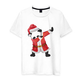 Мужская футболка хлопок с принтом Панда Санта-Клаус в Белгороде, 100% хлопок | прямой крой, круглый вырез горловины, длина до линии бедер, слегка спущенное плечо. | зима | новый год | панда | подарок | рождество