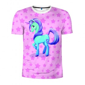 Мужская футболка 3D спортивная с принтом Единорог в Белгороде, 100% полиэстер с улучшенными характеристиками | приталенный силуэт, круглая горловина, широкие плечи, сужается к линии бедра | dream | pink | poni | pony | unicorn | единорог | звездочки | звезды | пони | розовый