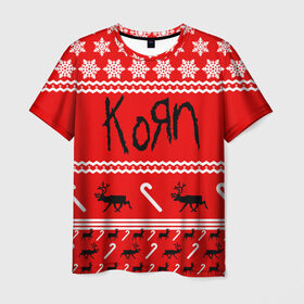 Мужская футболка 3D с принтом Праздничный Korn в Белгороде, 100% полиэфир | прямой крой, круглый вырез горловины, длина до линии бедер | Тематика изображения на принте: 