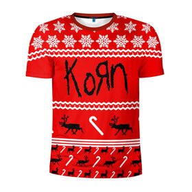Мужская футболка 3D спортивная с принтом Праздничный Korn в Белгороде, 100% полиэстер с улучшенными характеристиками | приталенный силуэт, круглая горловина, широкие плечи, сужается к линии бедра | Тематика изображения на принте: 