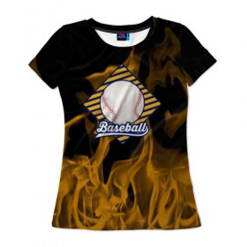 Женская футболка 3D с принтом Бейсбол в огне в Белгороде, 100% полиэфир ( синтетическое хлопкоподобное полотно) | прямой крой, круглый вырез горловины, длина до линии бедер | 