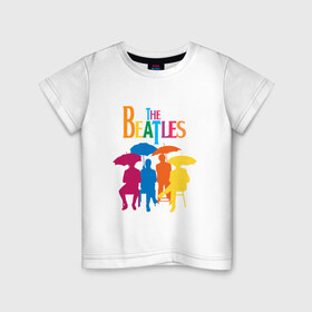 Детская футболка хлопок с принтом The beatles в Белгороде, 100% хлопок | круглый вырез горловины, полуприлегающий силуэт, длина до линии бедер | Тематика изображения на принте: bright | british | legendary | liverpool | rainbow | rock group | spectrum | the beatles | яркие цвета