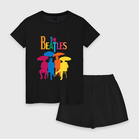 Женская пижама с шортиками хлопок с принтом The beatles в Белгороде, 100% хлопок | футболка прямого кроя, шорты свободные с широкой мягкой резинкой | bright | british | legendary | liverpool | rainbow | rock group | spectrum | the beatles | яркие цвета