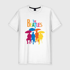Мужская футболка премиум с принтом The beatles в Белгороде, 92% хлопок, 8% лайкра | приталенный силуэт, круглый вырез ворота, длина до линии бедра, короткий рукав | bright | british | legendary | liverpool | rainbow | rock group | spectrum | the beatles | яркие цвета