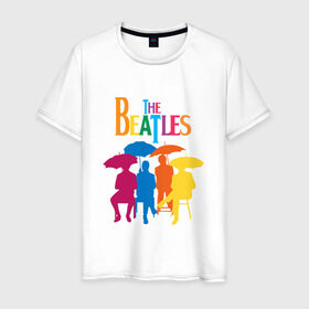 Мужская футболка хлопок с принтом The beatles в Белгороде, 100% хлопок | прямой крой, круглый вырез горловины, длина до линии бедер, слегка спущенное плечо. | bright | british | legendary | liverpool | rainbow | rock group | spectrum | the beatles | яркие цвета