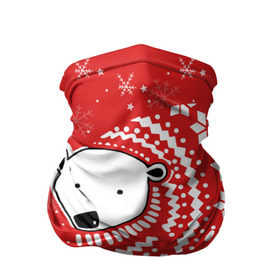 Бандана-труба 3D с принтом Белый медведь в свитере в Белгороде, 100% полиэстер, ткань с особыми свойствами — Activecool | плотность 150‒180 г/м2; хорошо тянется, но сохраняет форму | red | snow | snowflakes | stars | sweater | white bear | winter | белый медведь | звезды | зима | красный | снег | снежинки