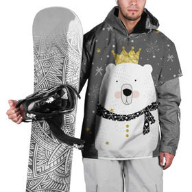 Накидка на куртку 3D с принтом Белый медведь в короне в Белгороде, 100% полиэстер |  | animal | bear | crown | gold | mountains | scarf | snow | snowflakes | stars | white | winter | белый | горы | животные | звезды | зима | золотая | корона | медведь | снег | снежинки | шарф