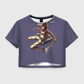 Женская футболка 3D укороченная с принтом Mikasa Атака титанов в Белгороде, 100% полиэстер | круглая горловина, длина футболки до линии талии, рукава с отворотами | attack on titan | вторжение гигантов | микаса