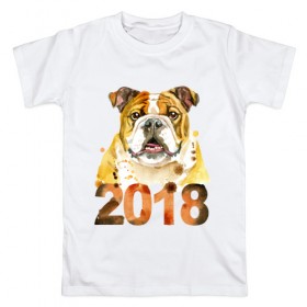 Мужская футболка хлопок с принтом Бульдог 2018 в Белгороде, 100% хлопок | прямой крой, круглый вырез горловины, длина до линии бедер, слегка спущенное плечо. | 
