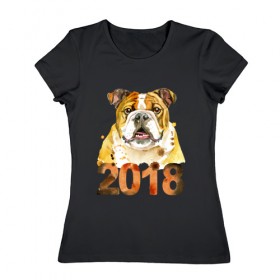 Женская футболка хлопок с принтом Бульдог 2018 в Белгороде, 100% хлопок | прямой крой, круглый вырез горловины, длина до линии бедер, слегка спущенное плечо | 