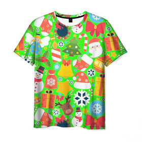 Мужская футболка 3D с принтом Новогодняя текстура в Белгороде, 100% полиэфир | прямой крой, круглый вырез горловины, длина до линии бедер | елка | елочные игрушки | зима | подарки | снеговик