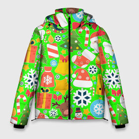 Мужская зимняя куртка 3D с принтом Новогодняя текстура в Белгороде, верх — 100% полиэстер; подкладка — 100% полиэстер; утеплитель — 100% полиэстер | длина ниже бедра, свободный силуэт Оверсайз. Есть воротник-стойка, отстегивающийся капюшон и ветрозащитная планка. 

Боковые карманы с листочкой на кнопках и внутренний карман на молнии. | елка | елочные игрушки | зима | подарки | снеговик