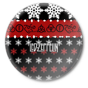 Значок с принтом Праздничный Led Zeppelin в Белгороде,  металл | круглая форма, металлическая застежка в виде булавки | led zeppelin | блюз | группа | джимми пейдж | джон генри бонэм | джон пол джонс | знак | красный | лед зепелен | лед зеппелин | метал | надпись | новогодний | новый год | праздник | роберт плант | рождество