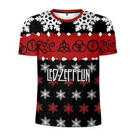Мужская футболка 3D спортивная с принтом Праздничный Led Zeppelin в Белгороде, 100% полиэстер с улучшенными характеристиками | приталенный силуэт, круглая горловина, широкие плечи, сужается к линии бедра | led zeppelin | блюз | группа | джимми пейдж | джон генри бонэм | джон пол джонс | знак | красный | лед зепелен | лед зеппелин | метал | надпись | новогодний | новый год | праздник | роберт плант | рождество