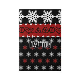 Обложка для паспорта матовая кожа с принтом Праздничный Led Zeppelin в Белгороде, натуральная матовая кожа | размер 19,3 х 13,7 см; прозрачные пластиковые крепления | Тематика изображения на принте: led zeppelin | блюз | группа | джимми пейдж | джон генри бонэм | джон пол джонс | знак | красный | лед зепелен | лед зеппелин | метал | надпись | новогодний | новый год | праздник | роберт плант | рождество