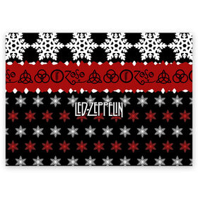 Поздравительная открытка с принтом Праздничный Led Zeppelin в Белгороде, 100% бумага | плотность бумаги 280 г/м2, матовая, на обратной стороне линовка и место для марки
 | Тематика изображения на принте: led zeppelin | блюз | группа | джимми пейдж | джон генри бонэм | джон пол джонс | знак | красный | лед зепелен | лед зеппелин | метал | надпись | новогодний | новый год | праздник | роберт плант | рождество