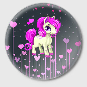 Значок с принтом Pony в Белгороде,  металл | круглая форма, металлическая застежка в виде булавки | pink | poni | pony | лошадка | лошадь | пони | розовый