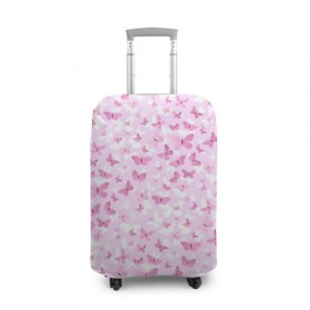 Чехол для чемодана 3D с принтом Розовые бабочки в Белгороде, 86% полиэфир, 14% спандекс | двустороннее нанесение принта, прорези для ручек и колес | 