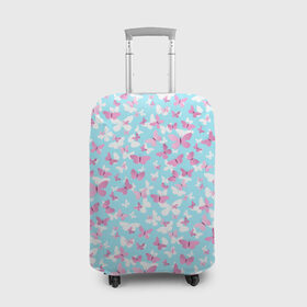 Чехол для чемодана 3D с принтом Розовые бабочки 2 в Белгороде, 86% полиэфир, 14% спандекс | двустороннее нанесение принта, прорези для ручек и колес | бабочка | лето | розовый | цветок