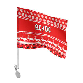 Флаг для автомобиля с принтом Праздничный AC/DC в Белгороде, 100% полиэстер | Размер: 30*21 см | ac dc | acdc |   снежинки | ангус янг | ас дс | асдс | крис слэйд | новогодний | новый год | рождество | стиви янг | эксл роуз