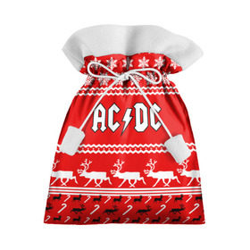 Подарочный 3D мешок с принтом Праздничный AC/DC в Белгороде, 100% полиэстер | Размер: 29*39 см | Тематика изображения на принте: ac dc | acdc |   снежинки | ангус янг | ас дс | асдс | крис слэйд | новогодний | новый год | рождество | стиви янг | эксл роуз