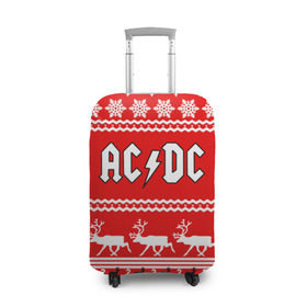 Чехол для чемодана 3D с принтом Праздничный AC/DC в Белгороде, 86% полиэфир, 14% спандекс | двустороннее нанесение принта, прорези для ручек и колес | ac dc | acdc |   снежинки | ангус янг | ас дс | асдс | крис слэйд | новогодний | новый год | рождество | стиви янг | эксл роуз
