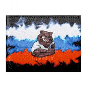 Обложка для студенческого билета с принтом Медведь в Белгороде, натуральная кожа | Размер: 11*8 см; Печать на всей внешней стороне | Тематика изображения на принте: abstraction | grunge | абстракция | краска | медведь | русский | триколор | я русский