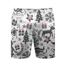 Мужские шорты 3D спортивные с принтом Дуx рождества в Белгороде,  |  | год | елка | зима | колокольчик  | новый | олень | подарки | праздник | сани | снег | снежинки | узор
